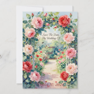 Elegant Watercolor Rose Garden Floral Arch Wedding Invitation