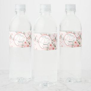 Elegant Watercolor Rose Girl 1st Birthday Water Bottle Label