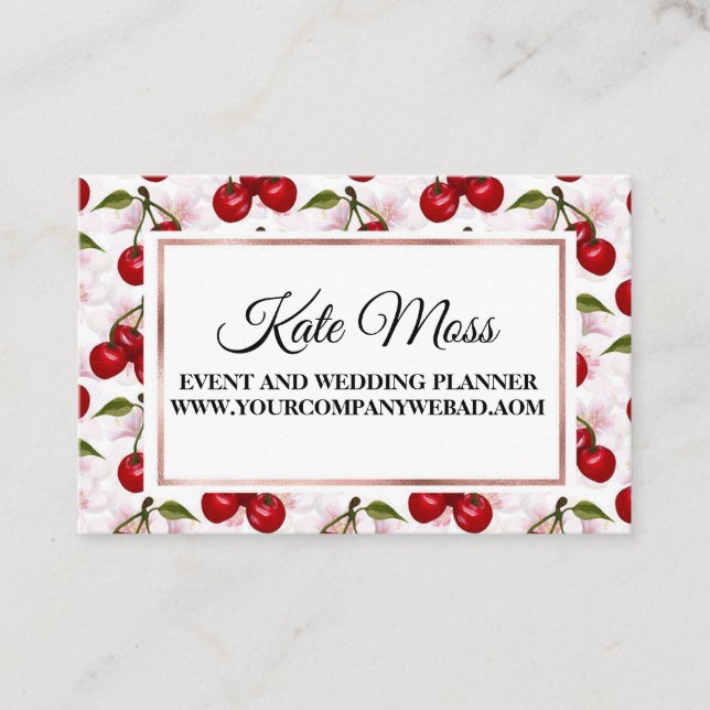 Elegant Watercolor Rose Gold Cherry Blossom Business Card (Front)