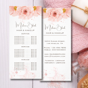 Elegant Watercolor Rose Gold Flowers Price List  Rack Card