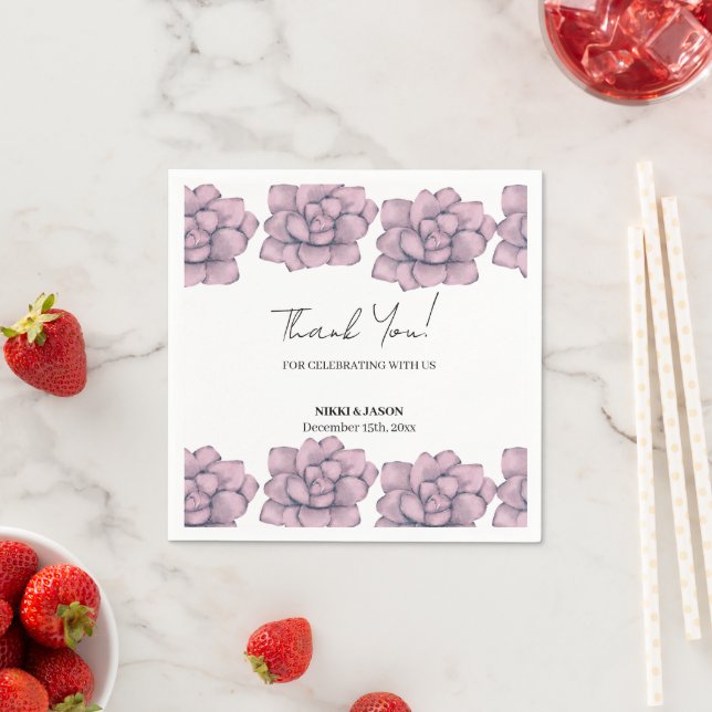 Elegant Watercolor Rose Minimal Wedding Thanks Napkin (Insitu)