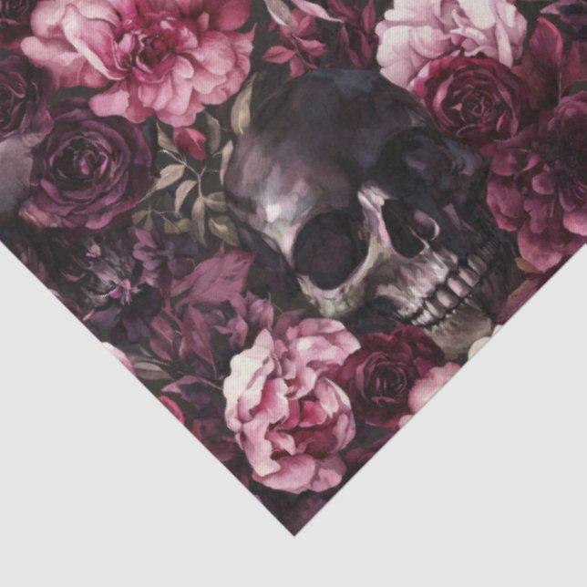 Elegant Watercolor Rose Skull Halloween Tissue Paper (Detail)