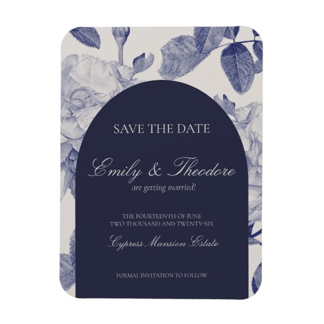 Elegant Watercolor Rose Wedding Save the Date Magnet (Vertical)