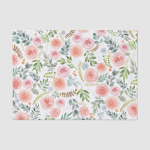 Elegant Watercolor Roses and Branches Tissue Paper