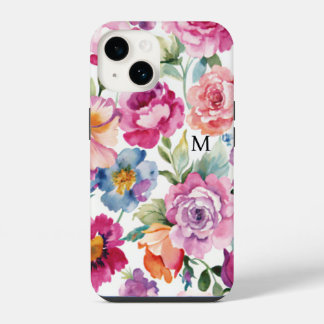 Elegant Watercolor Roses Bloom Personalised Name iPhone 14 Case