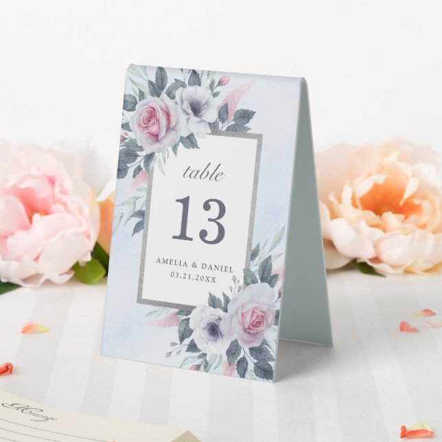 Elegant Watercolor Roses Blue Wedding Number (In SItu (Wedding))