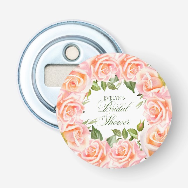 Elegant Watercolor Roses Chic Bridal Shower  Bottle Opener (Front)