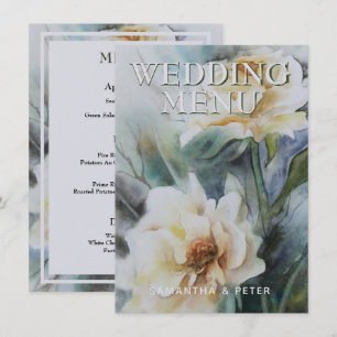 Elegant Watercolor Roses Cream and Sage Green Menu
