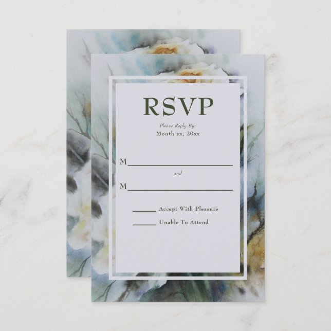 Elegant Watercolor Roses Cream and Sage Green RSVP Card (Front/Back)