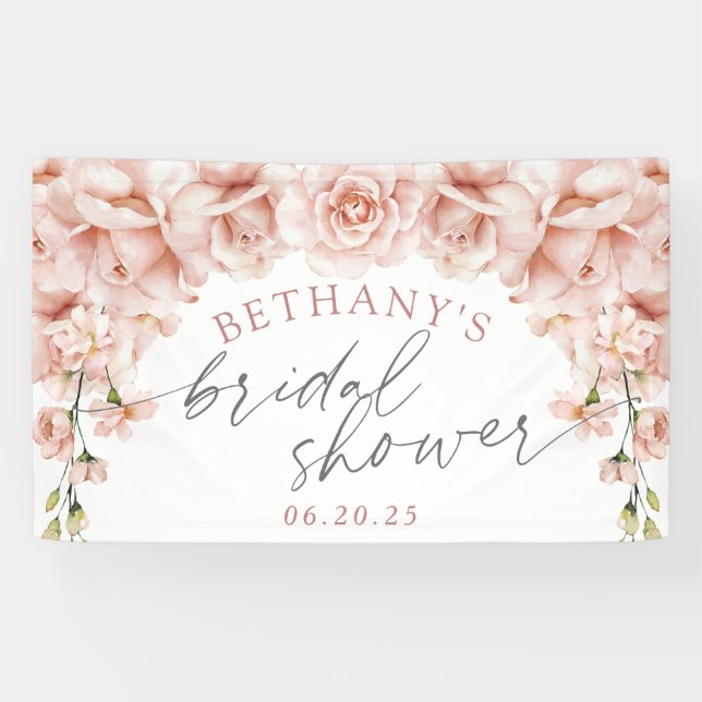 Elegant watercolor roses floral bridal shower banner (Horizontal)