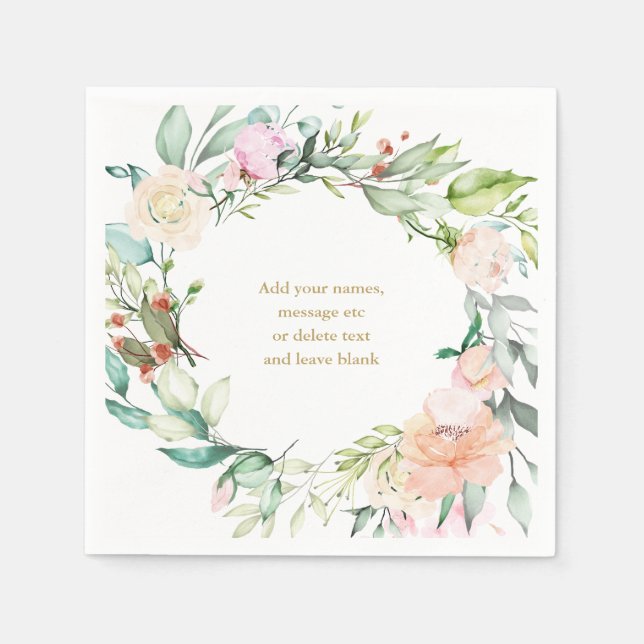 Elegant Watercolor Roses Floral Garland  Napkin (Front)