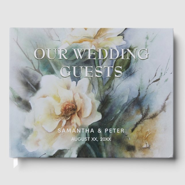 Elegant Watercolor Roses Floral Guest Book (Front)