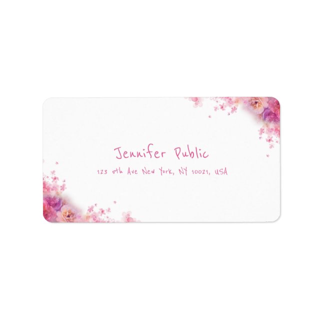 Elegant Watercolor Roses Floral Modern Hand Script Label (Front)