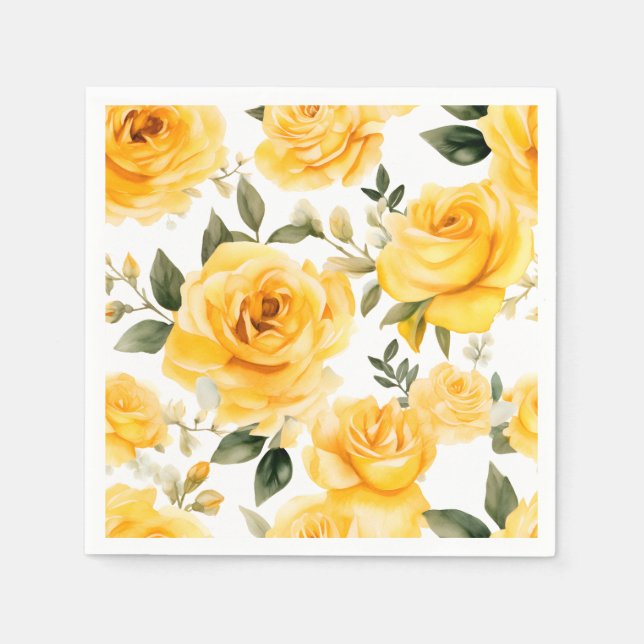 Elegant Watercolor Roses Napkin (Front)