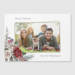 Elegant Watercolor Roses, Pine & Gold Frame Photo