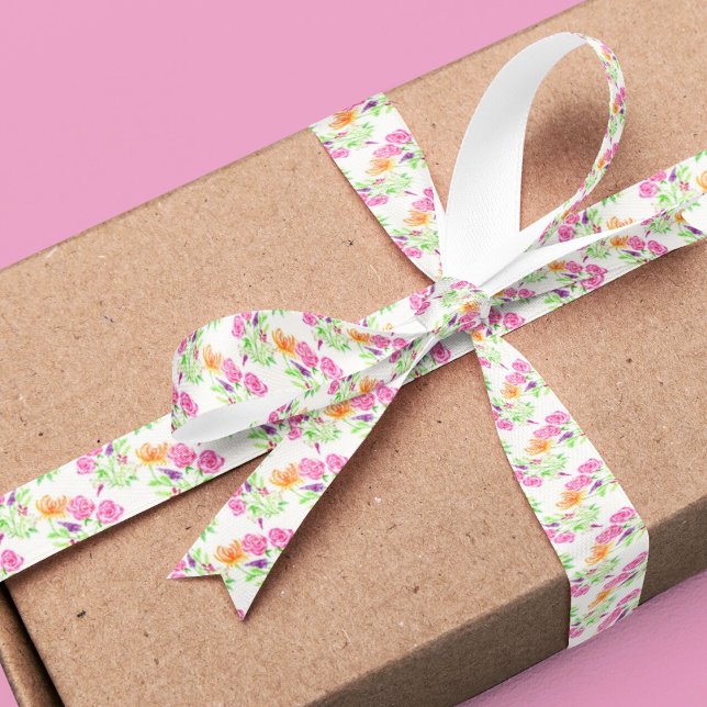 Elegant Watercolor Roses, Snapdragons And Flowers Satin Ribbon (Creator Uploaded)