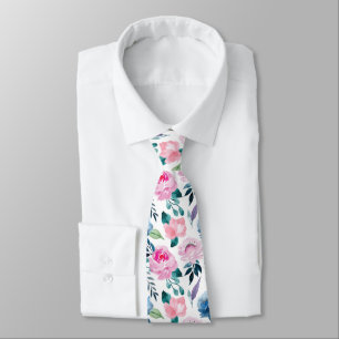 Elegant Watercolor Roses Wedding Pattern Tie
