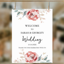 Elegant Watercolor Roses Wedding Welcome Sign