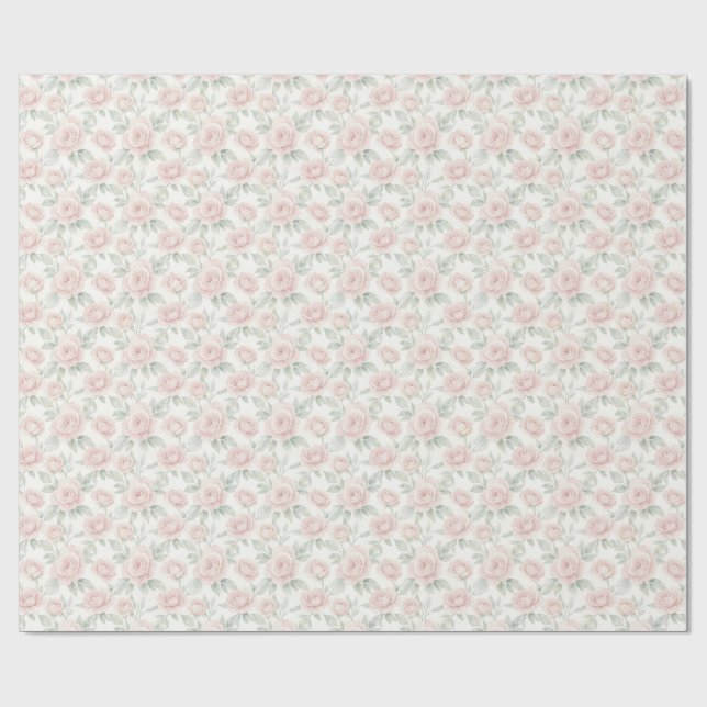 Elegant Watercolor Roses Wrapping Paper (Flat)