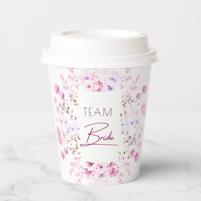 Elegant Watercolor Ruby Rose Bridal Shower Paper Cups (Front)