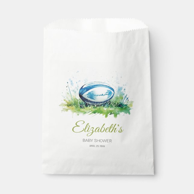 Elegant Watercolor Rugby Baby Shower Favour Bags (Front)