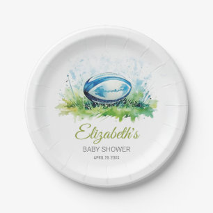 Elegant Watercolor Rugby Baby Shower Paper Plate