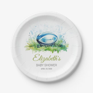 Elegant Watercolor Rugby Baby Shower Paper Plate