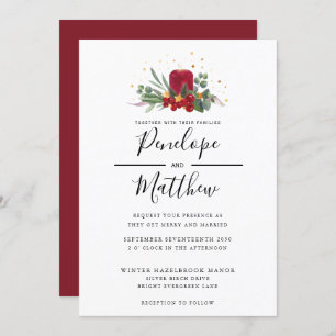 Elegant Watercolor Rustic Candle Christmas Wedding Invitation