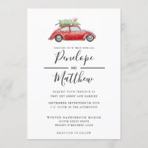 Elegant Watercolor Rustic Car Christmas Wedding