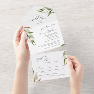 Elegant Watercolor Rustic Eucalyptus  All In One Invitation