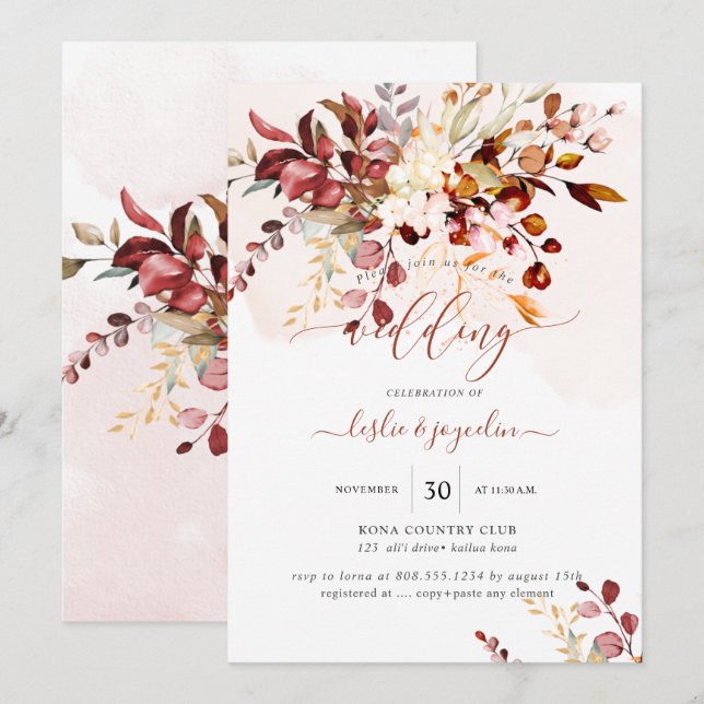 Elegant Watercolor Rustic Fall Eucalyptus Invitation (Front/Back)