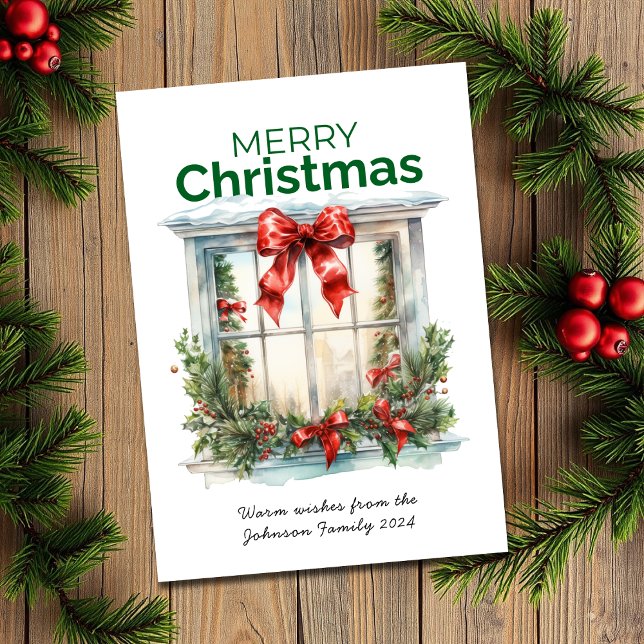 Elegant Watercolor Rustic Window Merry Christmas Holiday Card (Creator Uploaded)