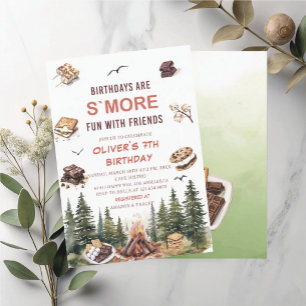 Elegant Watercolor S`more to love fall 7th birthd Invitation