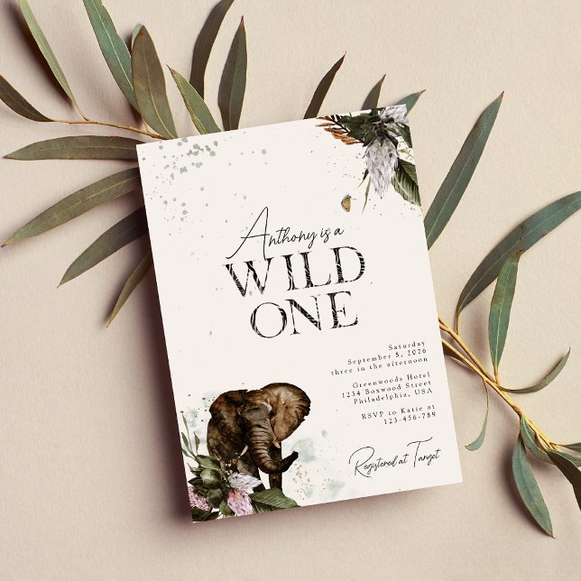 Elegant Watercolor Safari Elephant 1st Birthday Invitation (Creator Uploaded)