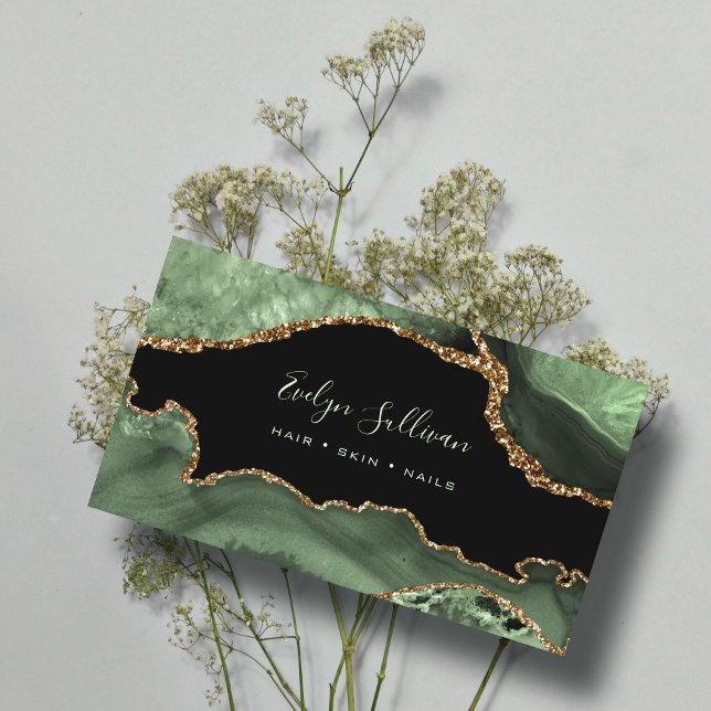 elegant watercolor sage green agate business card (Creator Uploaded)