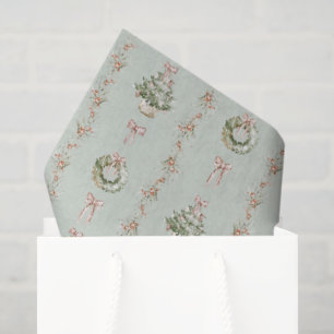 Elegant Watercolor Sage Green Christmas Wreath Tissue Paper