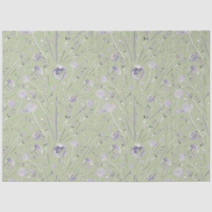 Elegant Watercolor Sage Green Purple Floral Tissue Paper