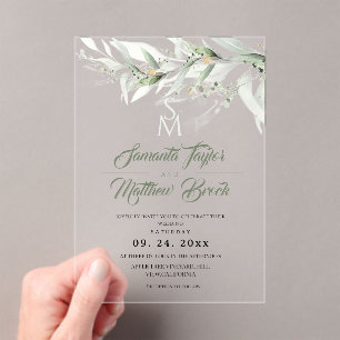 Elegant Watercolor Sage Greenery Floral Wedding  Acrylic Invitations