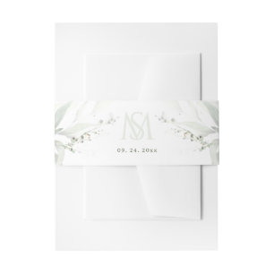 Elegant Watercolor Sage Greenery Floral Wedding Invitation Belly Band