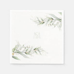 Elegant Watercolor Sage Greenery Floral Wedding Napkin
