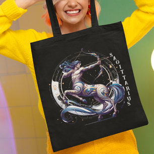 Elegant Watercolor Sagittarius Zodiac Black Tote Bag