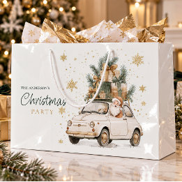Elegant Watercolor Santa Car Snow Christmas Party Large Gift Bag