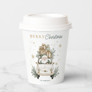 Elegant Watercolor Santa Car Snow Christmas Party Paper Cups