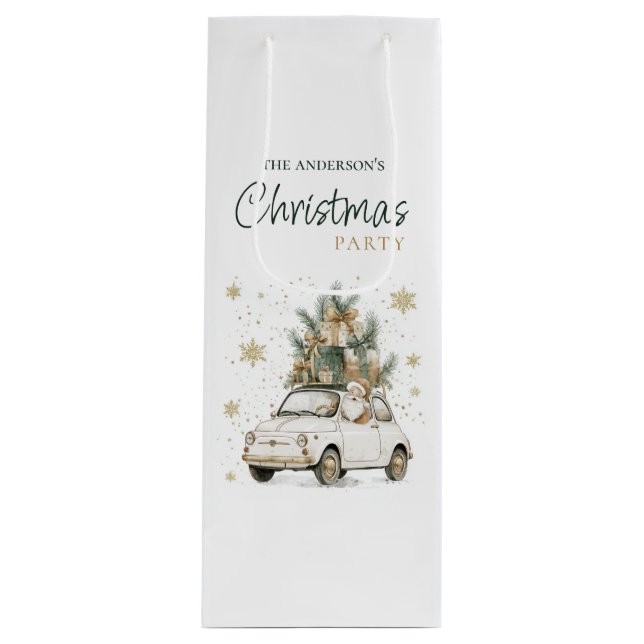 Elegant Watercolor Santa Christmas Party  Wine Gift Bag (Front)