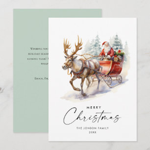 Elegant Watercolor Santa Claus Christmas Deer Holiday Card