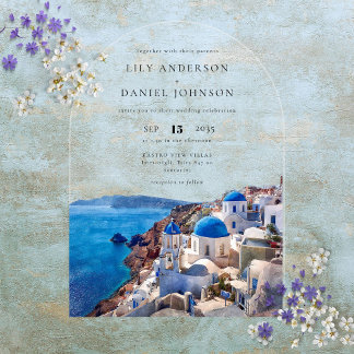 Elegant Watercolor Santorini Greece Wedding Arch Acrylic Invitations