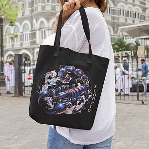 Elegant Watercolor Scorpio Zodiac Black Tote Bag