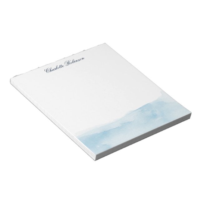 Elegant Watercolor Script Blue Ombre Custom Notepad (Angled)