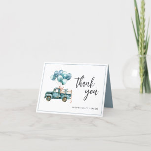 Elegant Watercolor Script Dusty Blue Baby Boy Thank You Card