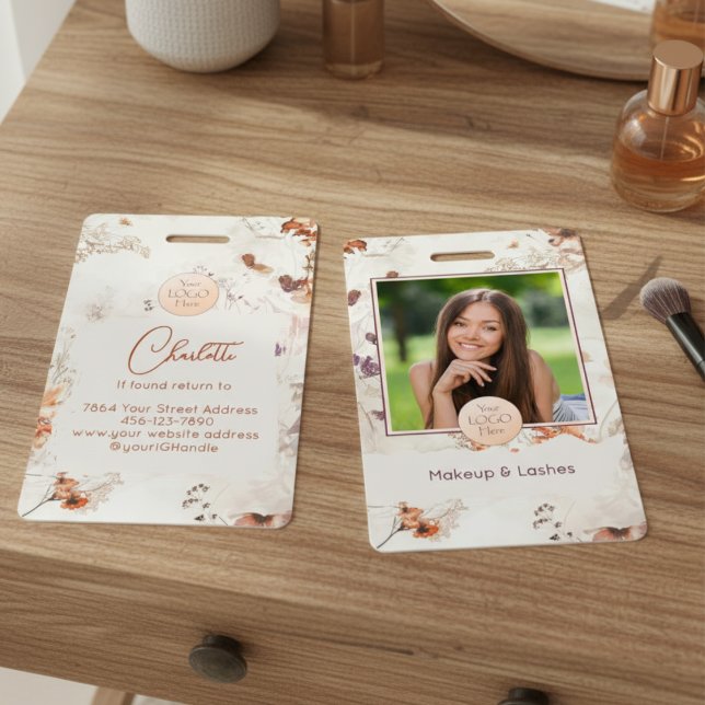 Elegant Watercolor Script Logo Photo Makeup ID Badge (Creator Uploaded)